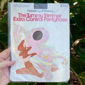 NOS Vintage 70s Finesse The Tummy Trimmer Extra Control Pantyhose Taupe M New